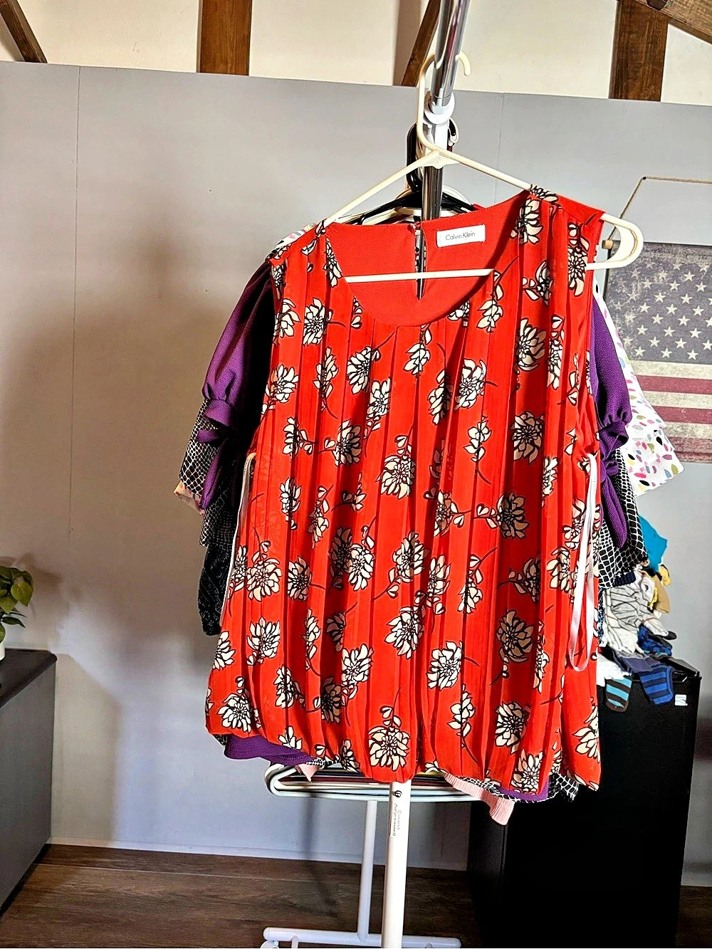Calvin Klein Floral Tank Top in Red